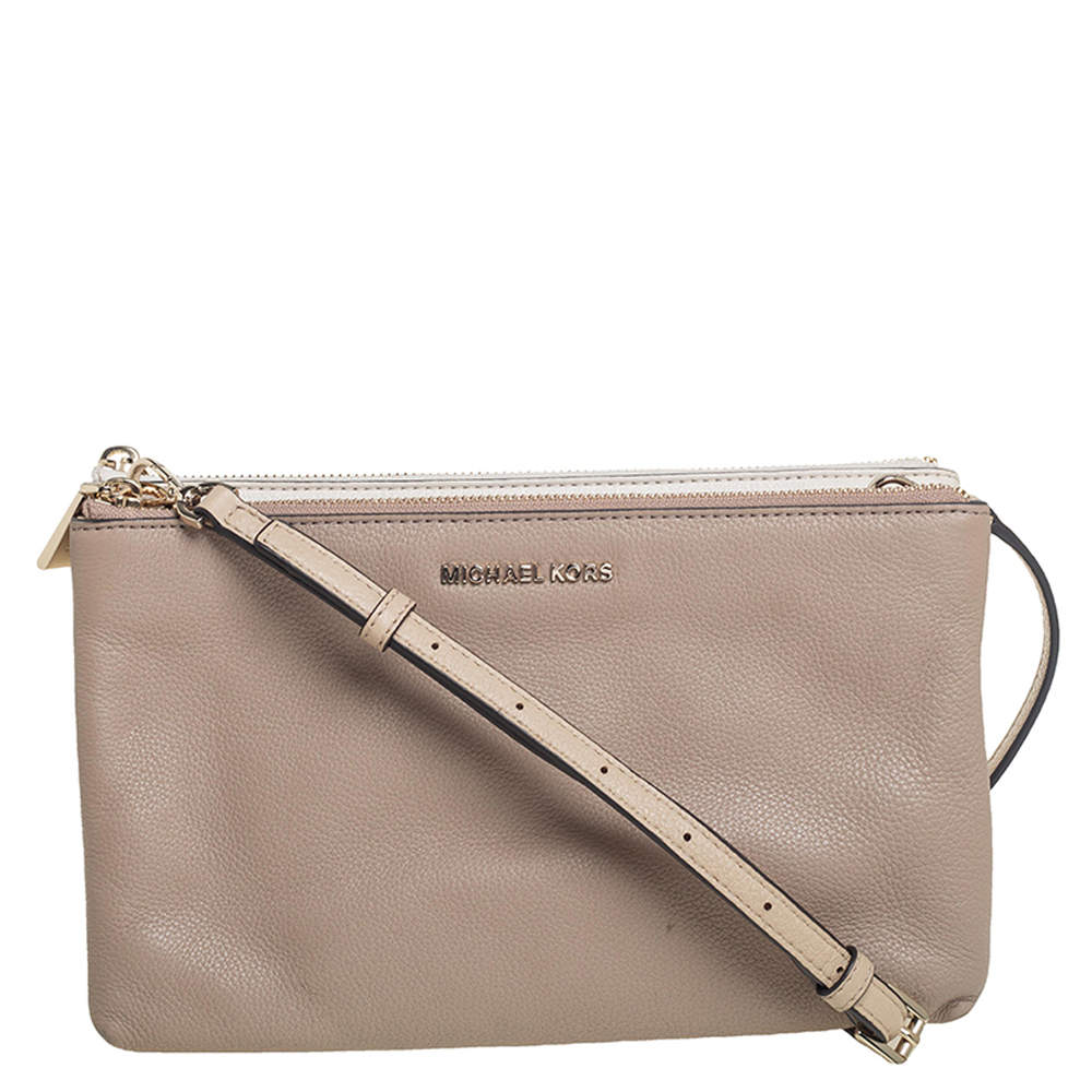 Pre Owned حقيبة كروس مايكل كورس سحاب مزدوج جلد لونين