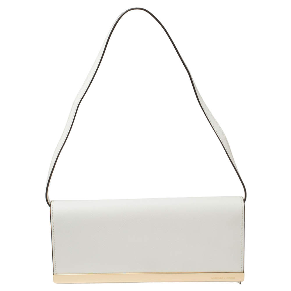 Pre Owned MICHAEL Michael Kors White Saffiano Leather Tilda Clutch Bag