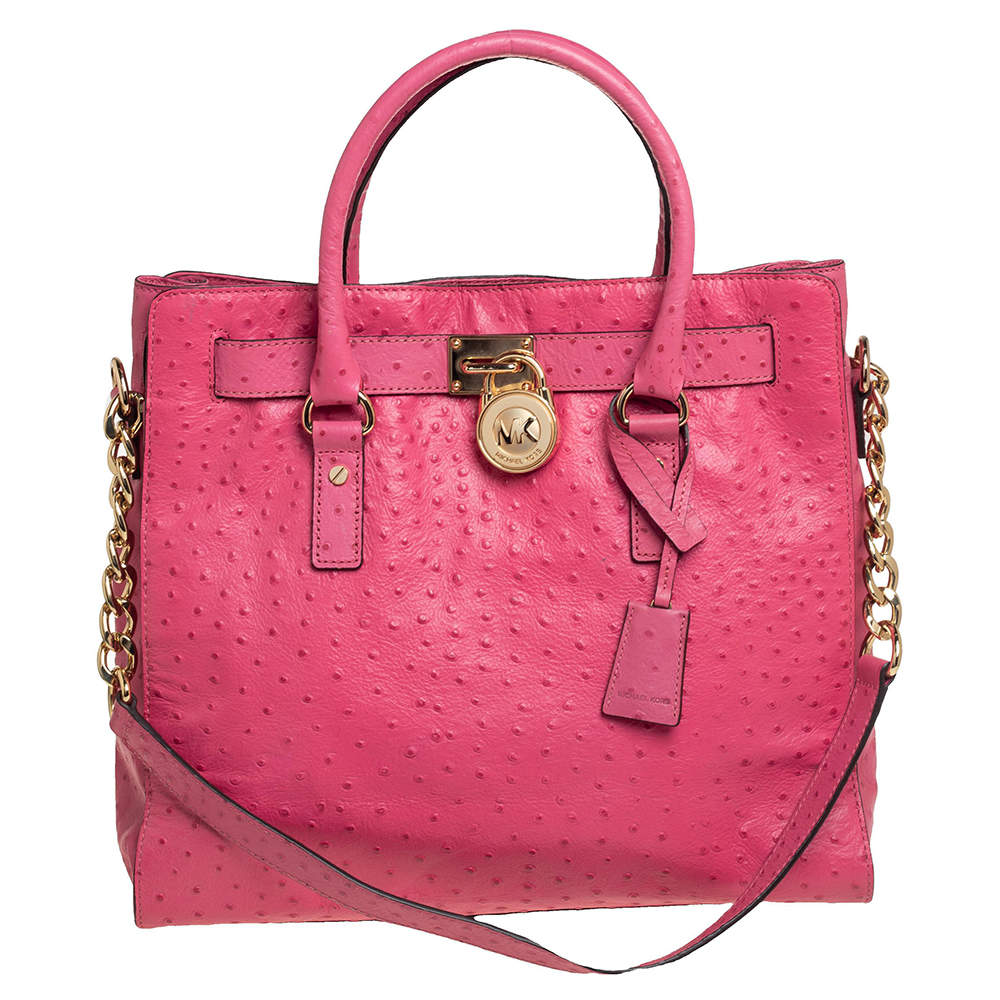 MICHAEL Michael Kors Pink Ostrich Embossed Leather Large Hamilton North South Tote