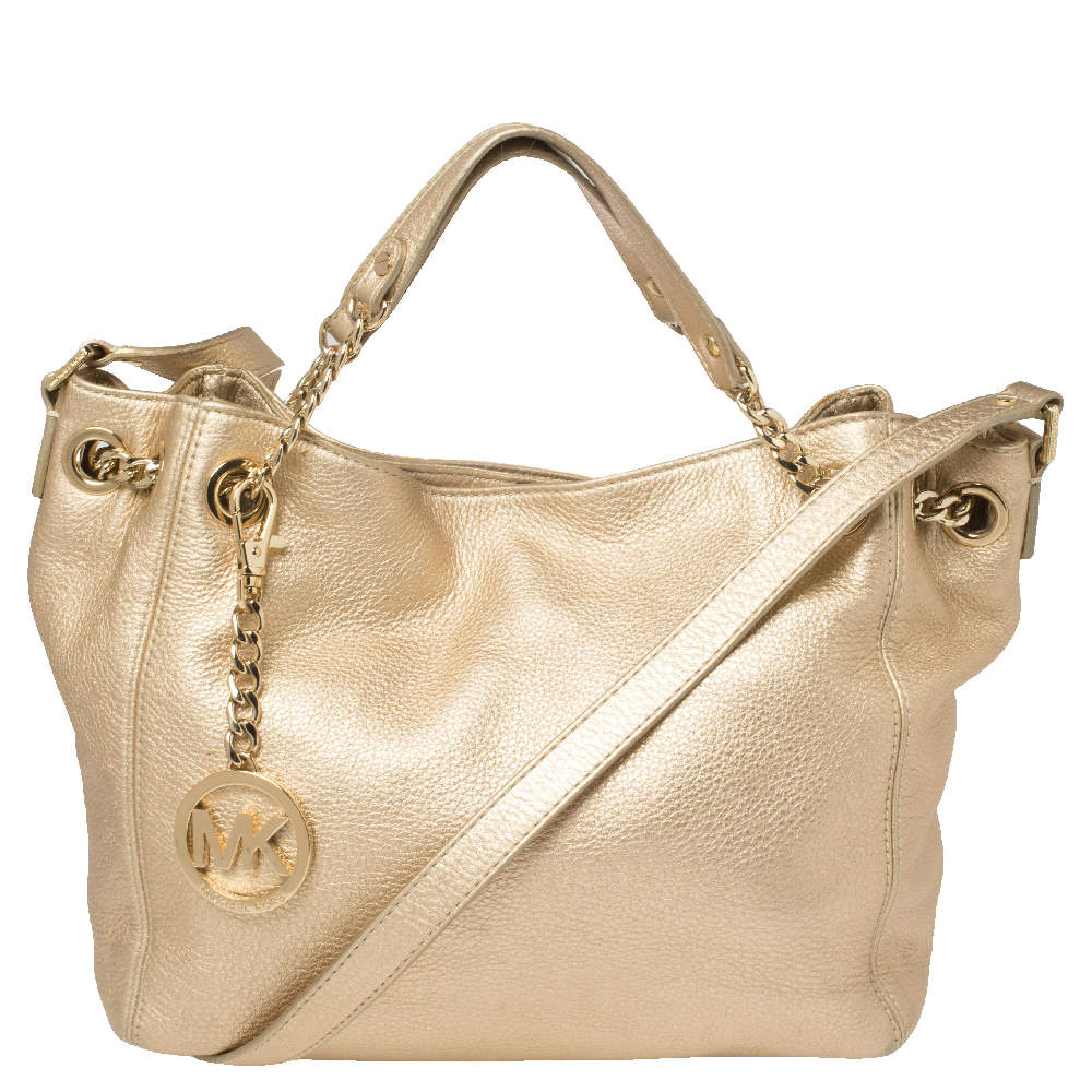 Pre Owned MICHAEL Michael Kors Metallic Gold Leather Jet Set Chain Tote