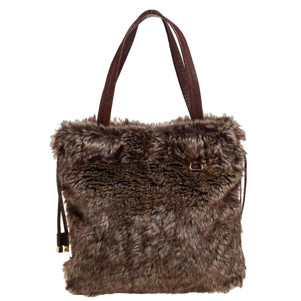 Pre Owned حقيبة يد مايكل مايكل كورس رباط فرو صناعي بني