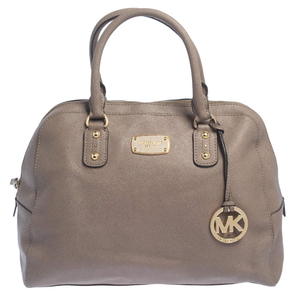 Pre Owned MICHAEL Michael Kors Dark Beige Leather Dome Satchel
