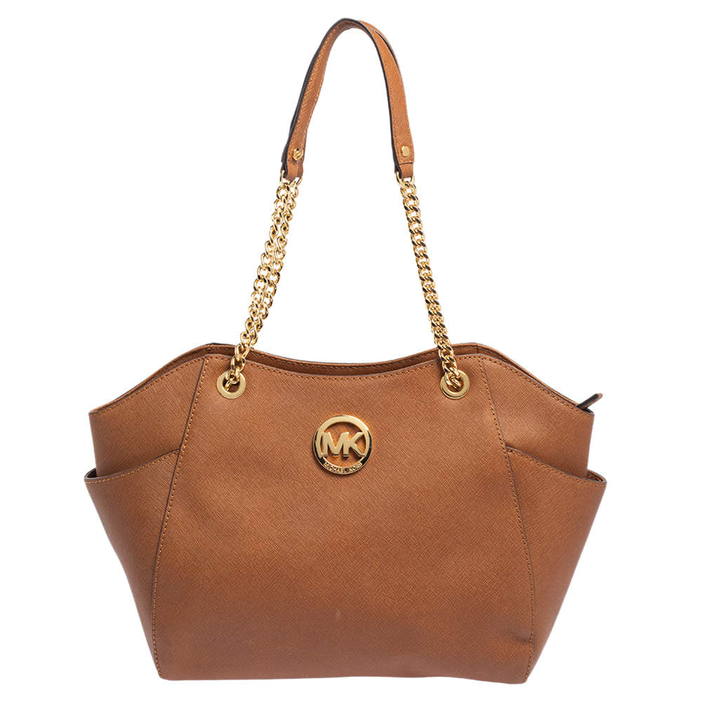 مملوكة مسبقًا حقيبة كتف مايكل مايكل كورس سلسلة جت ست جلد بني