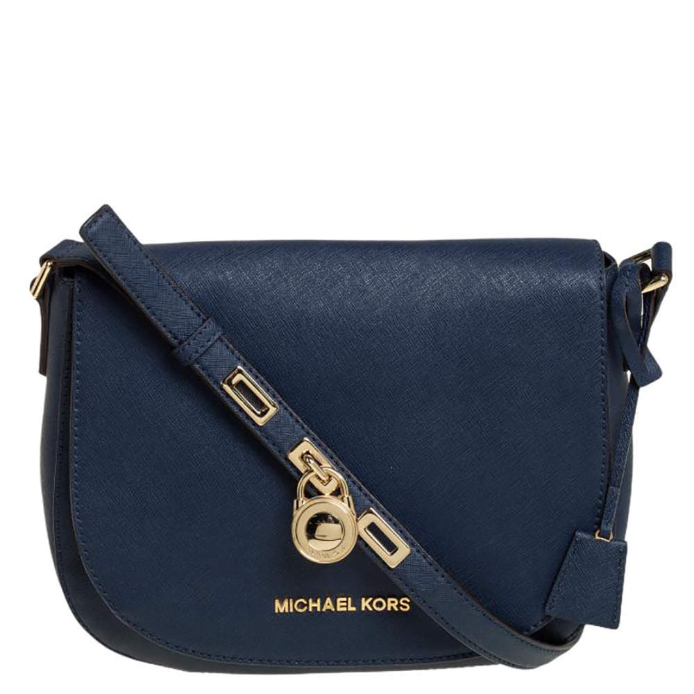 مملوكة مسبقًا MICHAEL Michael Kors Navy Blue Leather Hamilton Shoulder Bag