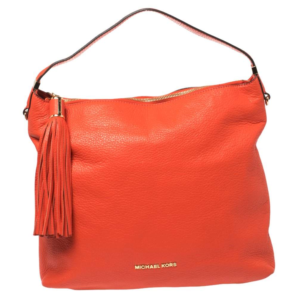 Pre Owned حقيبة هوبو مايكل مايكل كورس كاندي جلد أحمر ناعم بشراشيب