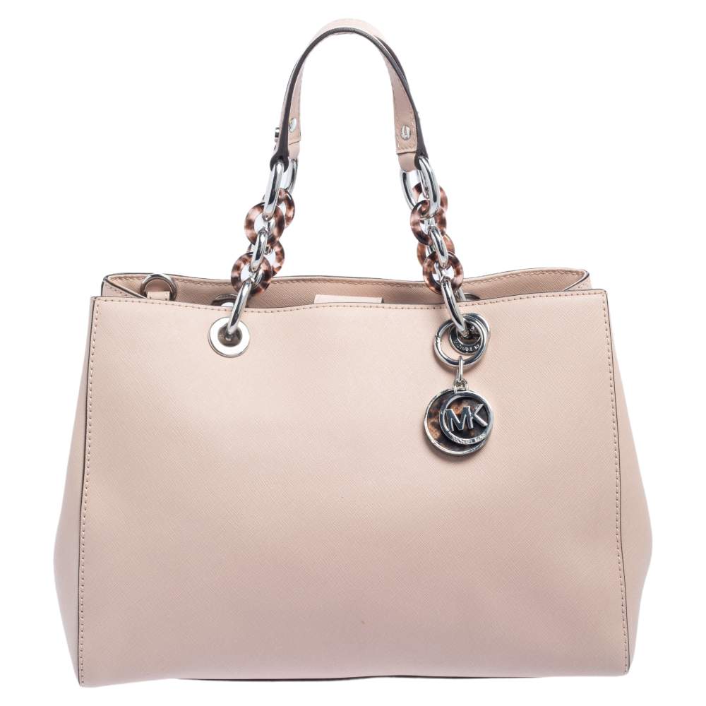 Pre Owned MICHAEL Michael Kors Beige Saffiano Leather Medium Cynthia Tote