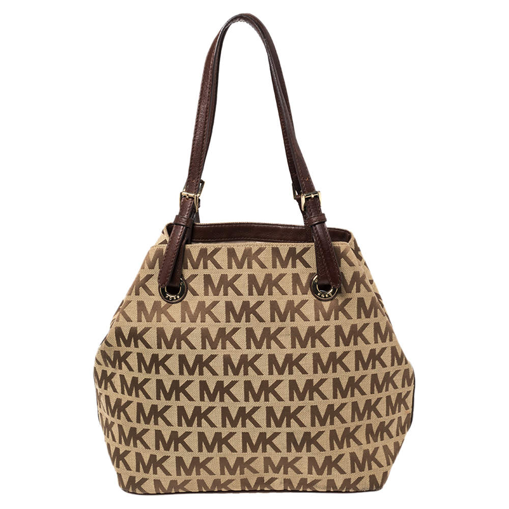 MICHAEL Michael Kors Beige/Brown Signature Canvas and Leather Jet Set Tote