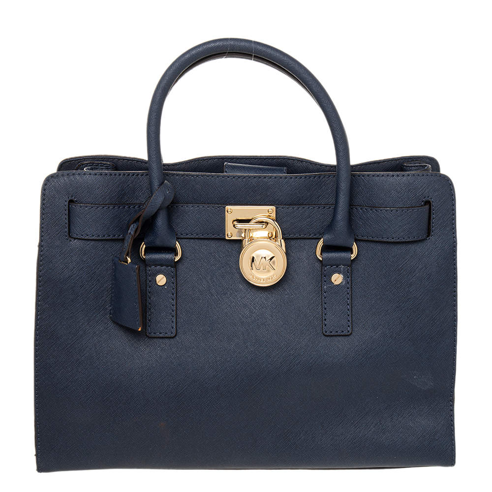 Pre Owned حقيبة يد توتس مايكل مايكل كورس  نورث ساوث هاميلتون جلد أزرق كحلي