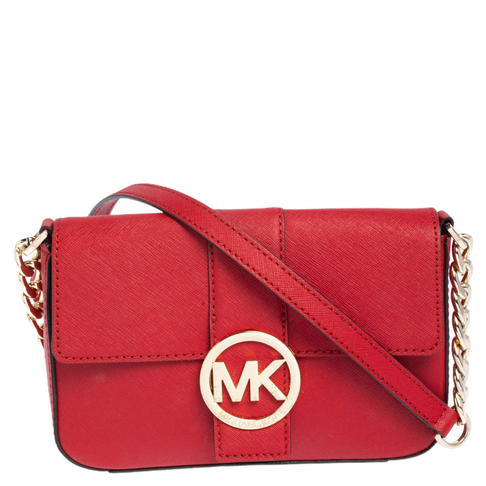 Pre Owned حقيبة كروس مايكل مايكل كورس جلد أحمر ذات قلاب مزين شعر الماركة