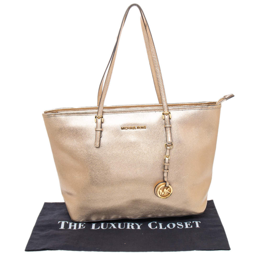 Michael Kors Metallic Gold Leather Large Jet Set Travel Tote Michael Kors |  The Luxury Closet