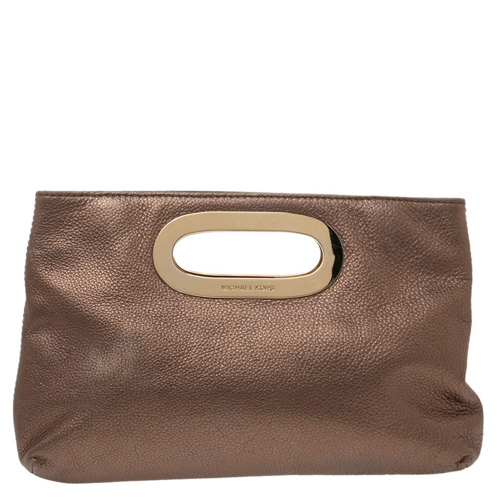 Pre Owned حقيبة كلتش مايكل كورس بيركلى جلد مُحبب برونزي 