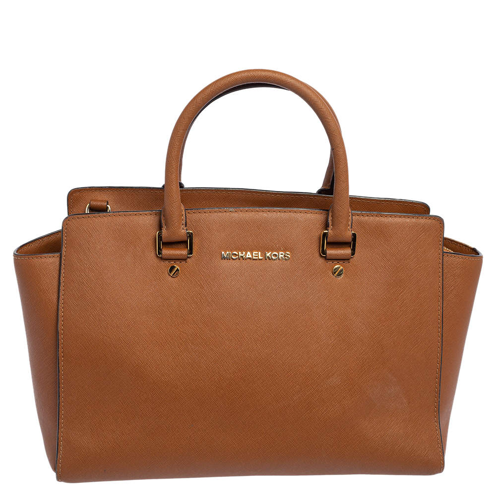 Pre Owned حقيبة يد توتس مايكل مايكل كورس سيلما جلد سافيانو بني كبيرة