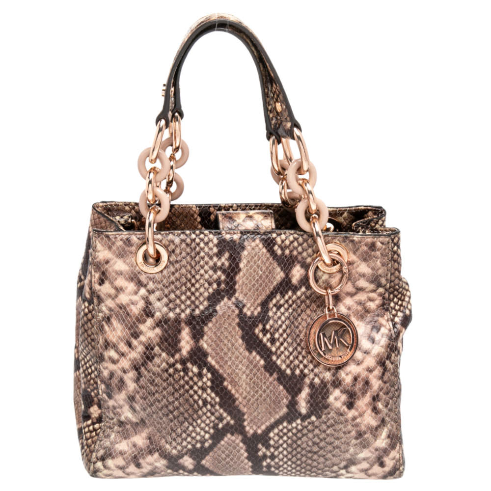 Pre Owned حقيبة ساتشل مايكل مايكل كورس سينثيا جلد نقشة الثعبان بنية صغيرة 