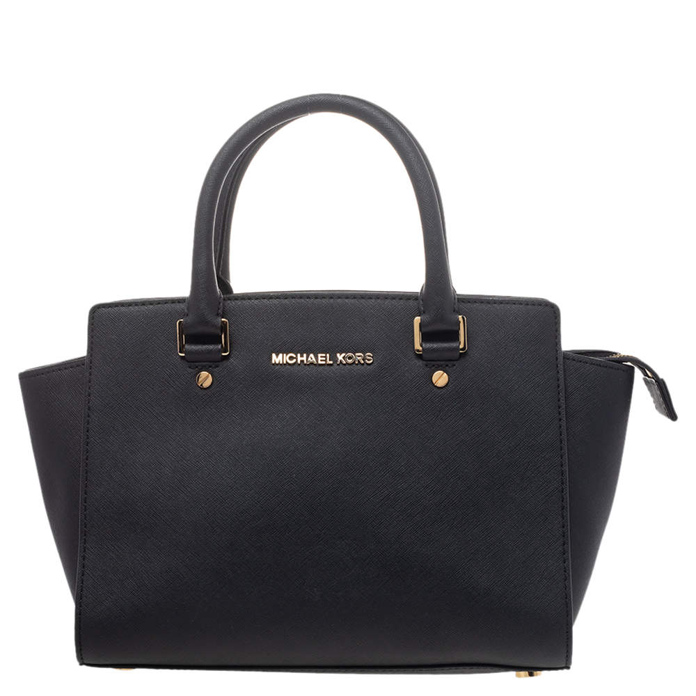 Pre Owned MICHAEL Michael Kors Black Saffiano Leather Medium Selma Satchel