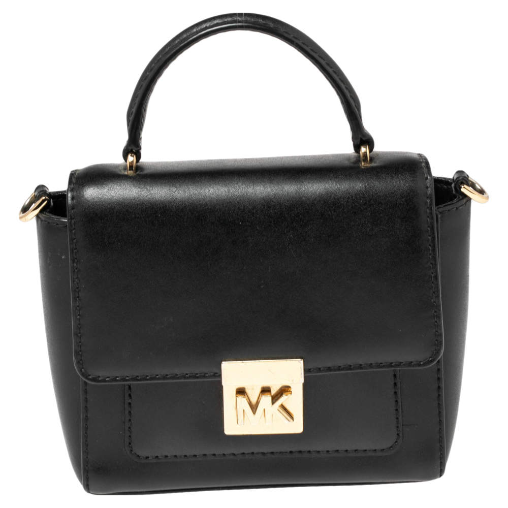Pre Owned MICHAEL Michael Kors Black Leather Mindy Top Handle Bag