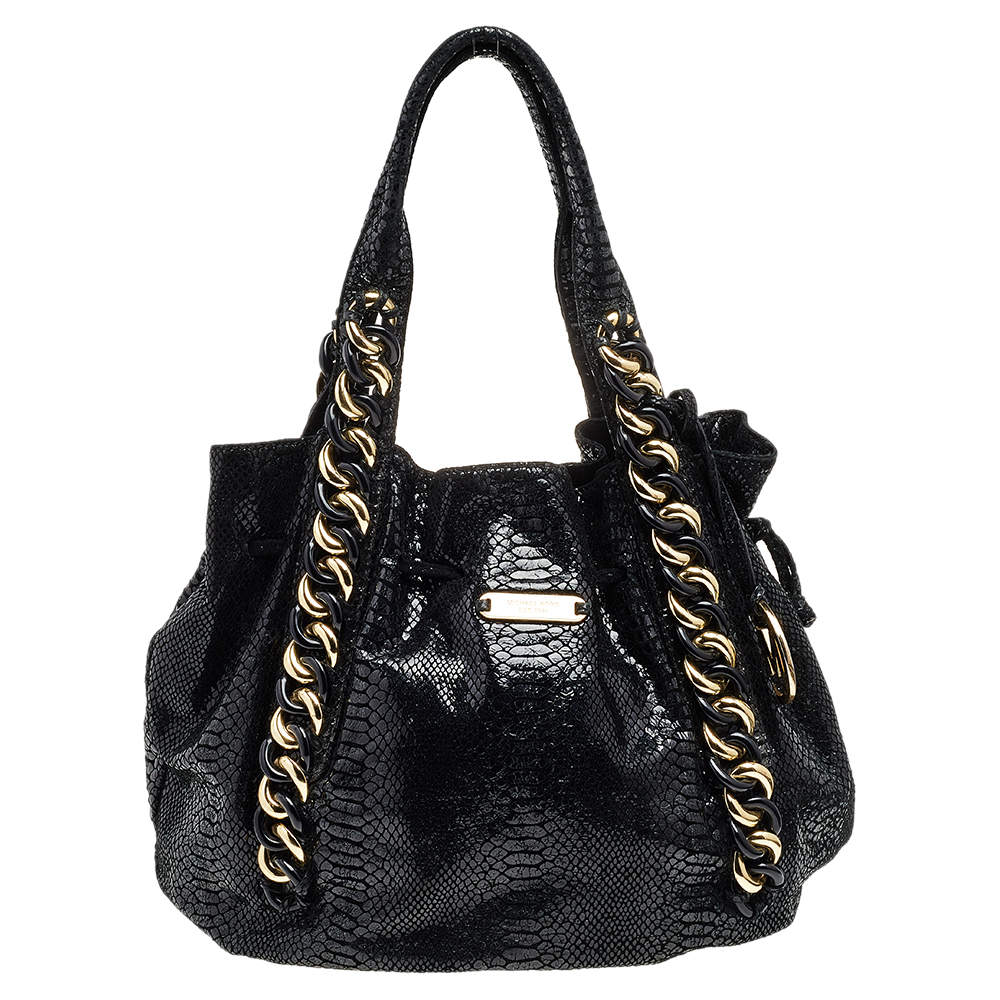 MICHAEL Michael Kors Black Python Embossed Leather Tote