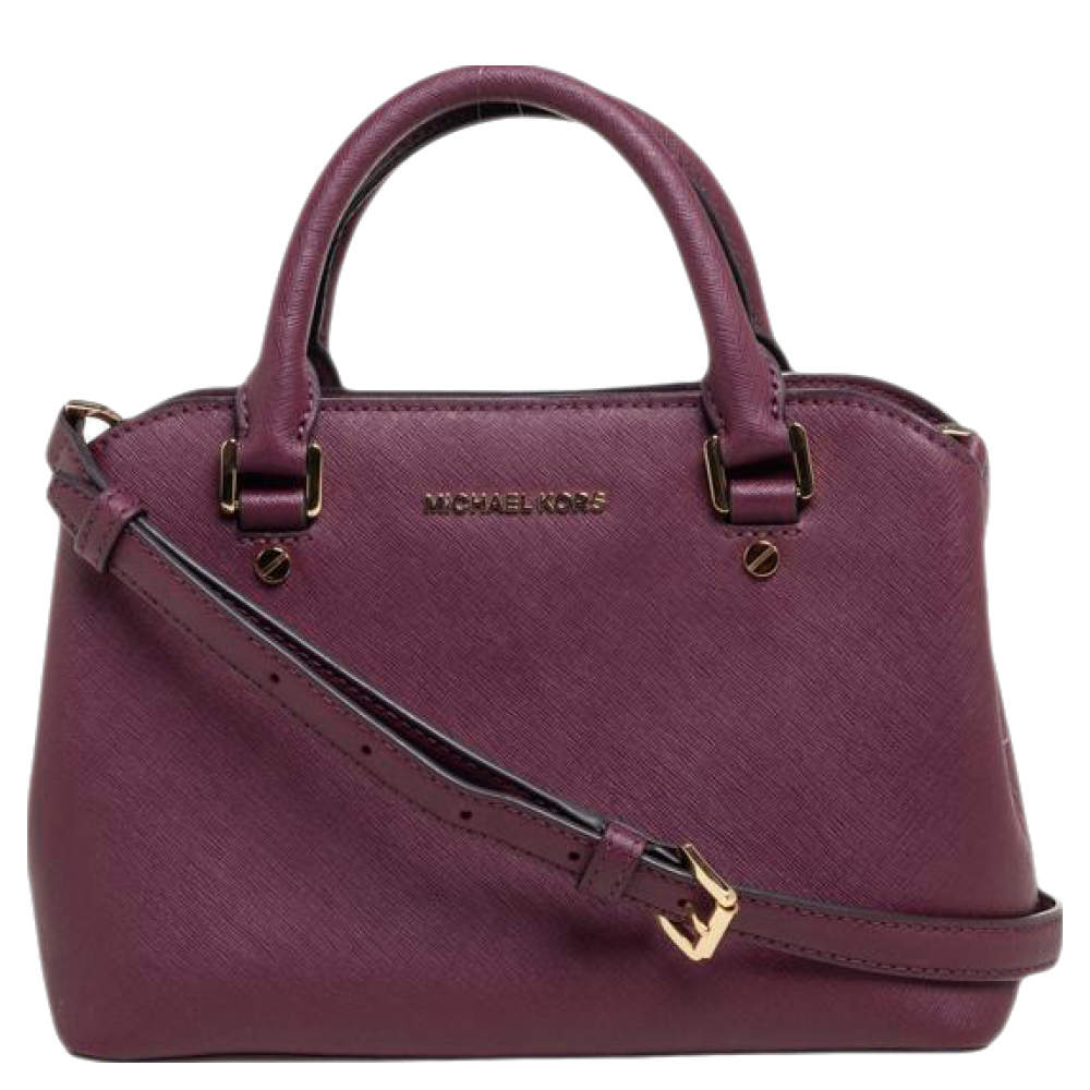 Pre Owned حقيبة ساتشل مايكل مايكل كورس سافانا جلد سافيانو برقوقي صغيرة