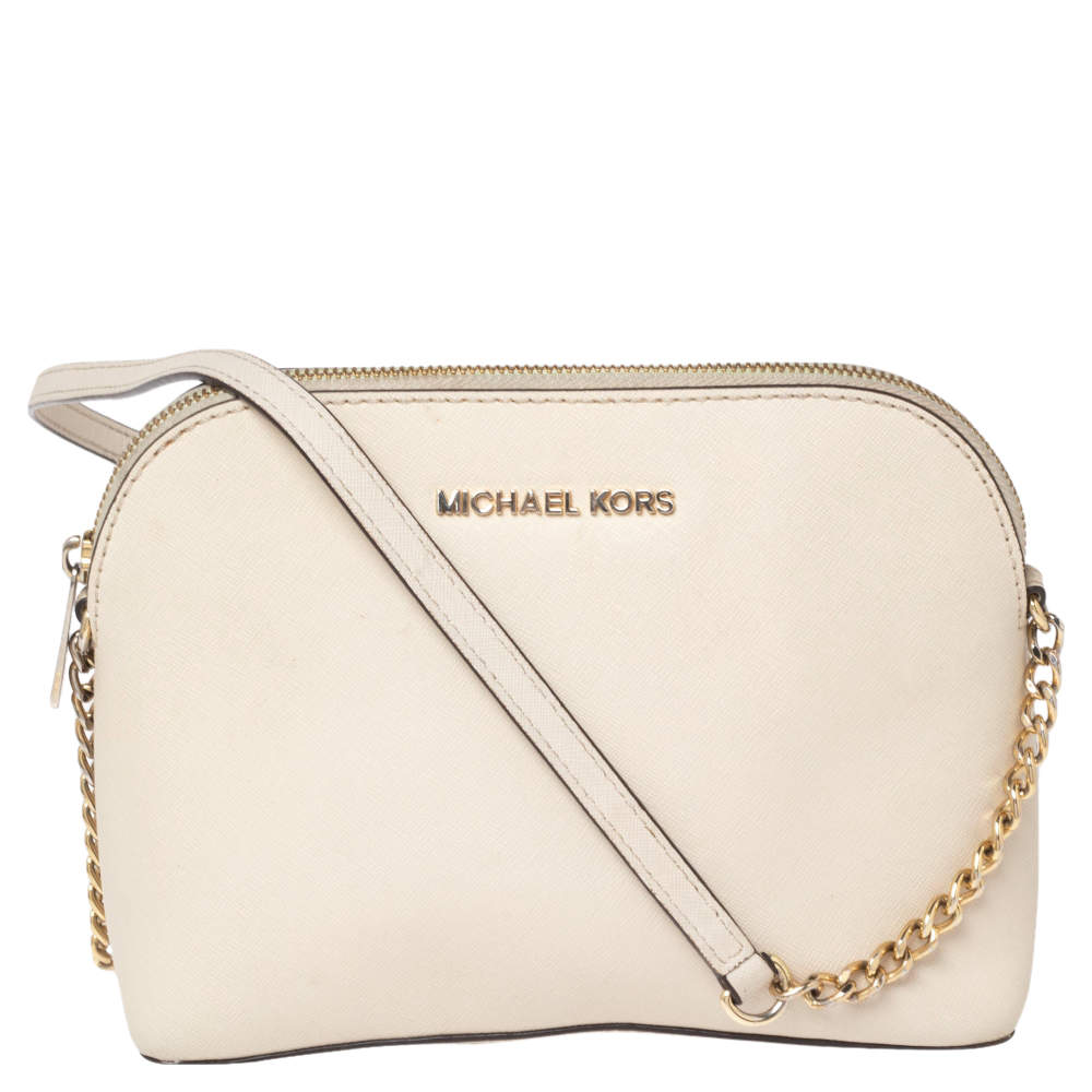 Pre Owned MICHAEL Michael Kors White Leather Cindy Dome Crossbody Bag