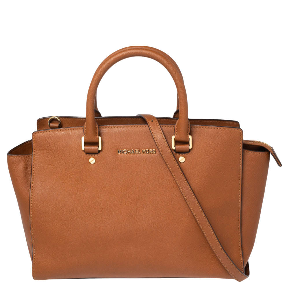 Pre Owned حقيبة يد توتس مايكل مايكل كورس سيلما جلد سافيانو بني كبيرة