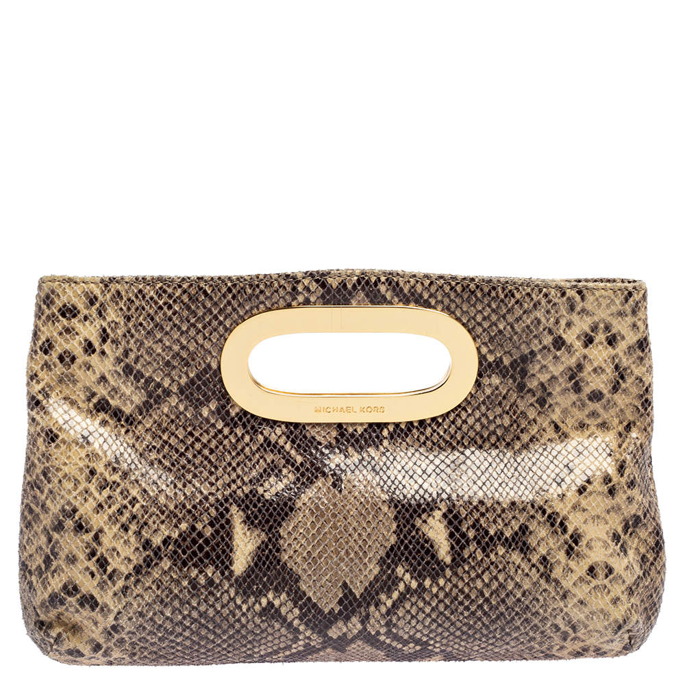 Pre Owned MICHAEL Michael Kors Grey Snakeskin Embossed Leather Berkley Clutch