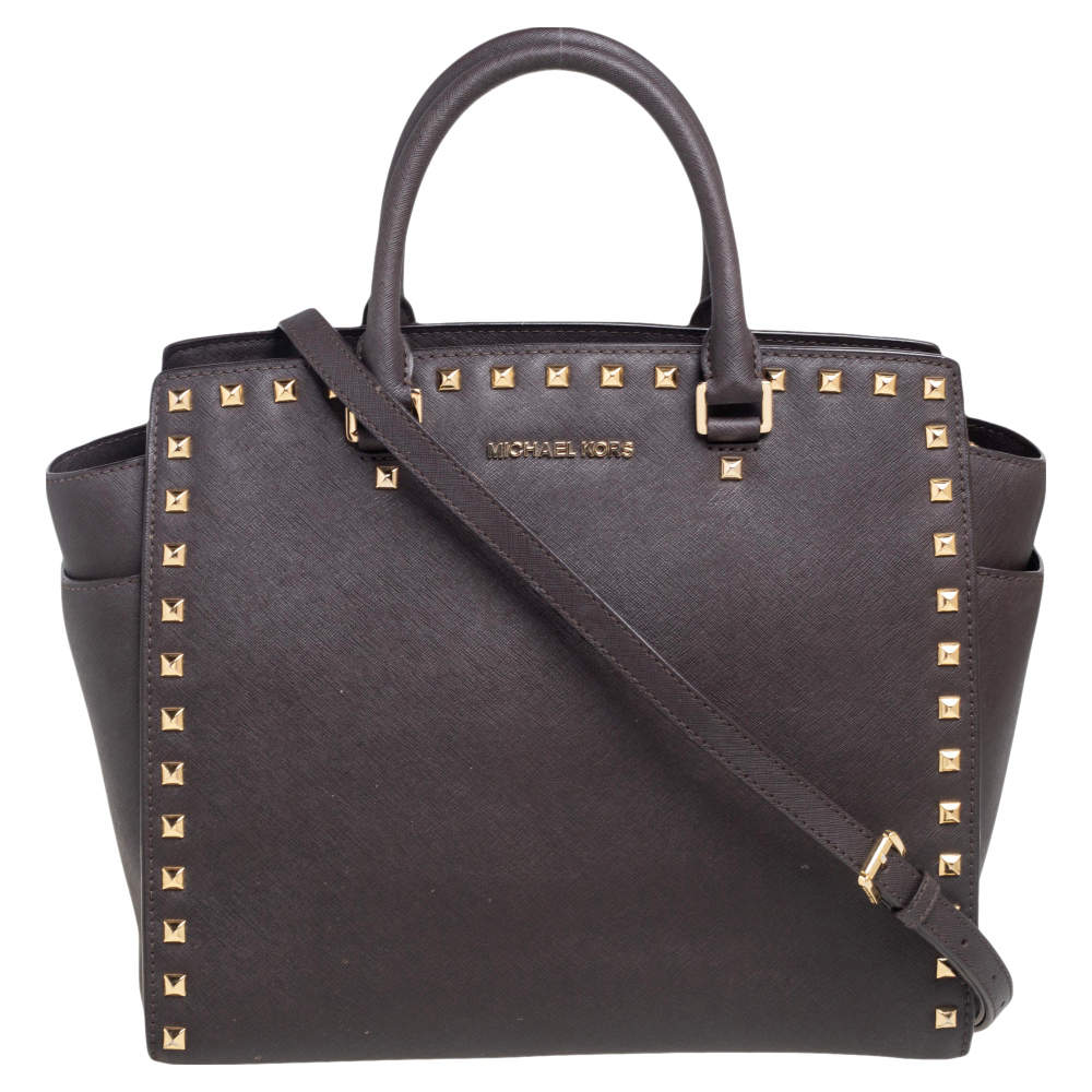 Pre Owned MICHAEL Michael Kors Dark Brown Saffiano Leather Large Selma Tote