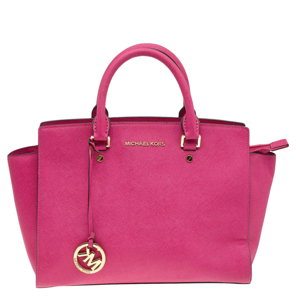 Pre Owned حقيبة يد توتس مايكل مايكل كورس سيلما كبيرة جلد سافيانو فوشيا كبيرة