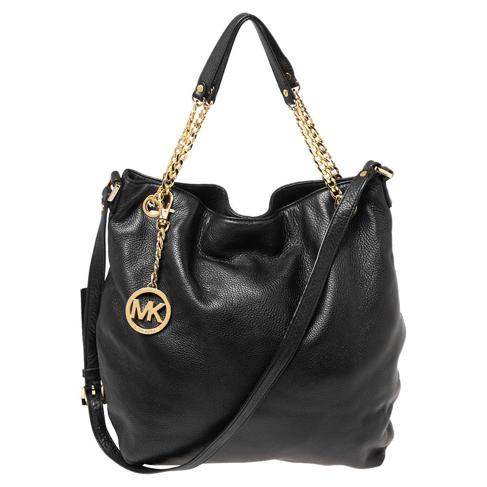 Pre Owned MICHAEL Michael Kors Black Soft Leather Jet Set Chain Hobo