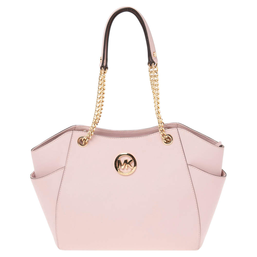Pre Owned MICHAEL Michael Kors Pink Saffiano Leather Jet Set Travel Chain Tote