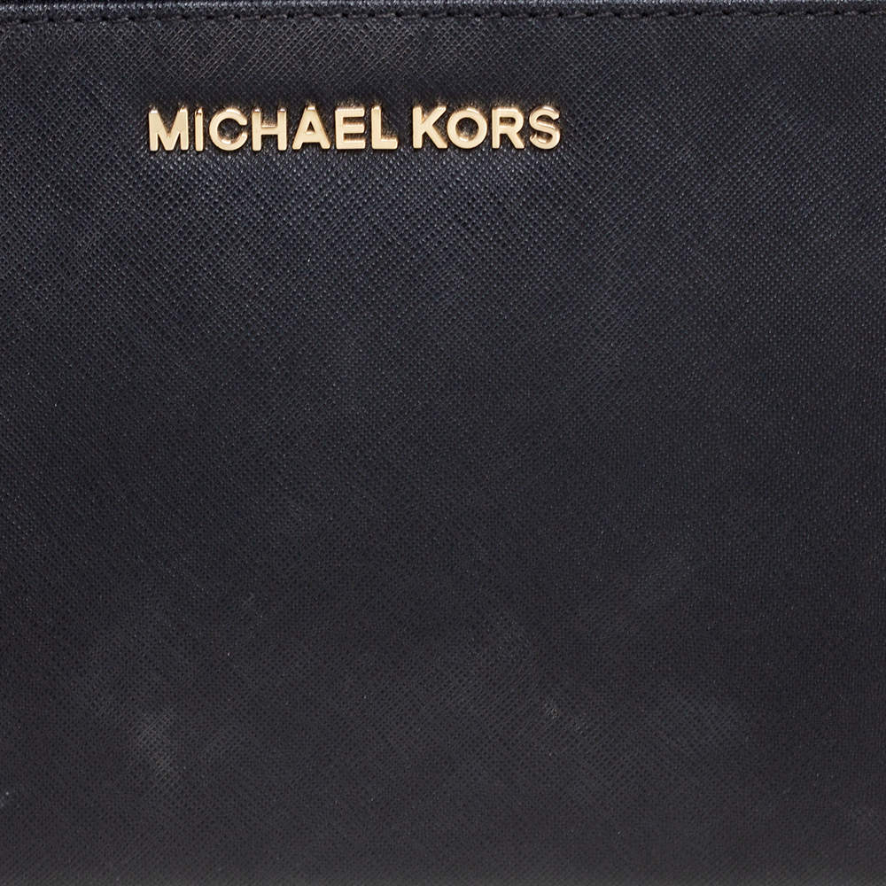 Michael Kors Black x Grey Monogram MK Jetset Chain Wallet Wristlet Pochette  3MK1029
