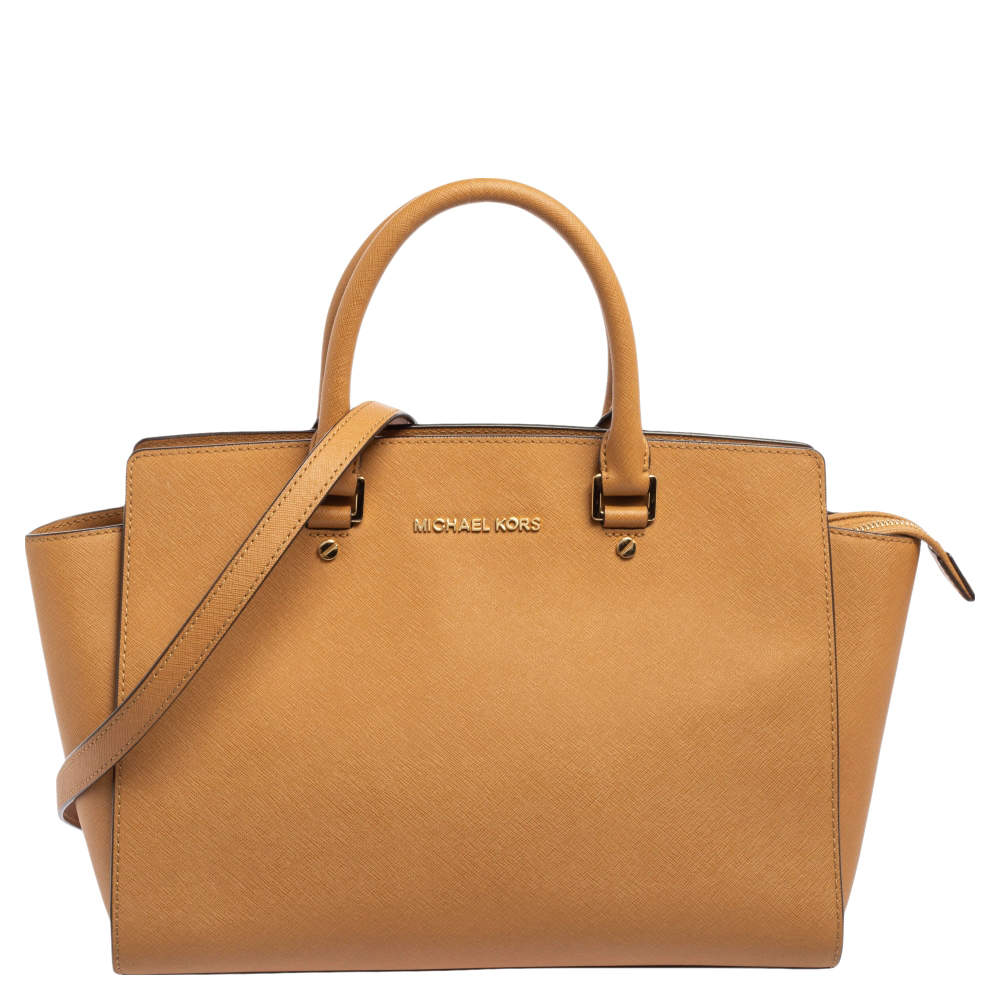 Pre Owned MICHAEL Michael Kors Caramel Brown Leather Large Selma Tote