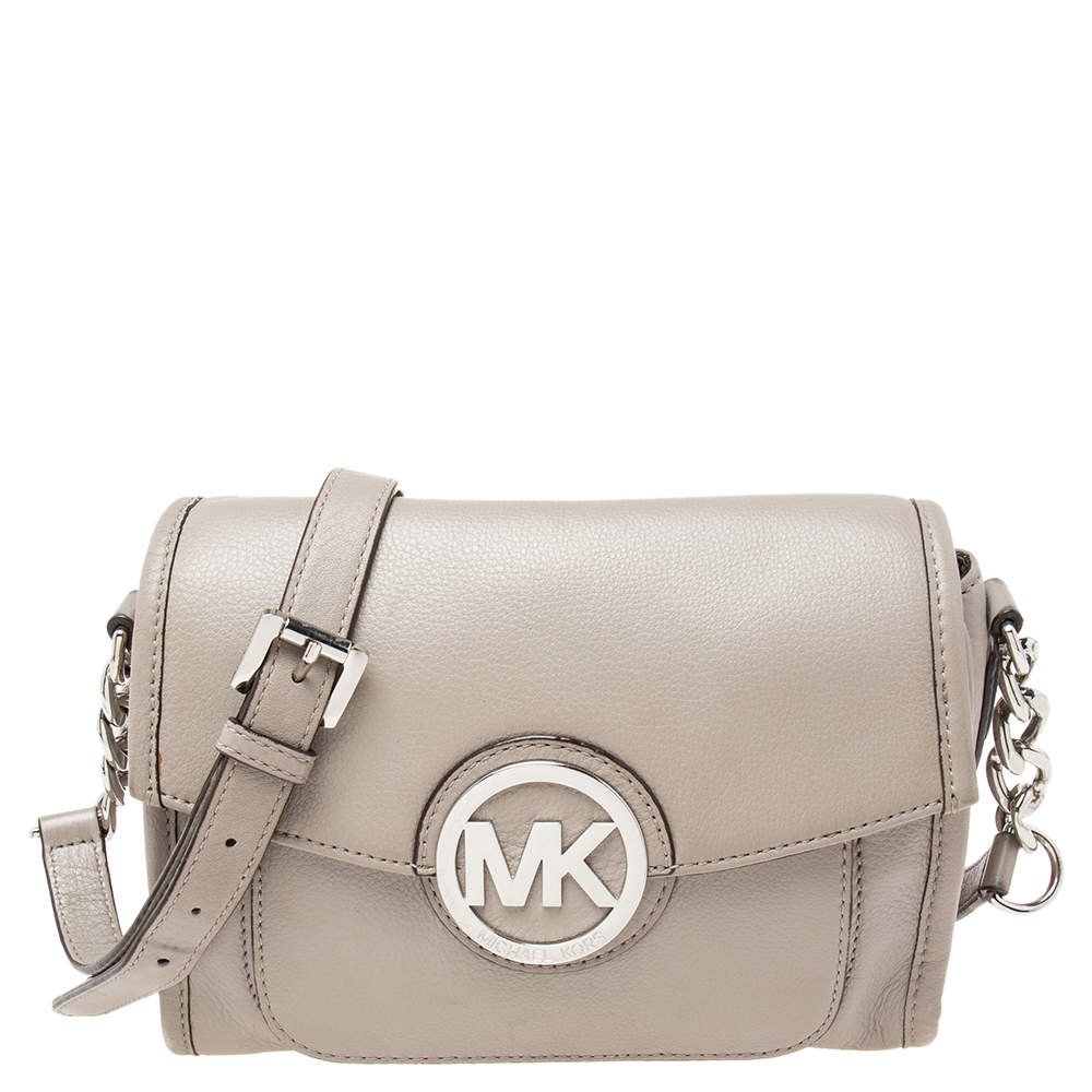 Pre Owned MICHAEL Michael Kors Grey Leather Small Margo Crossbody Bag