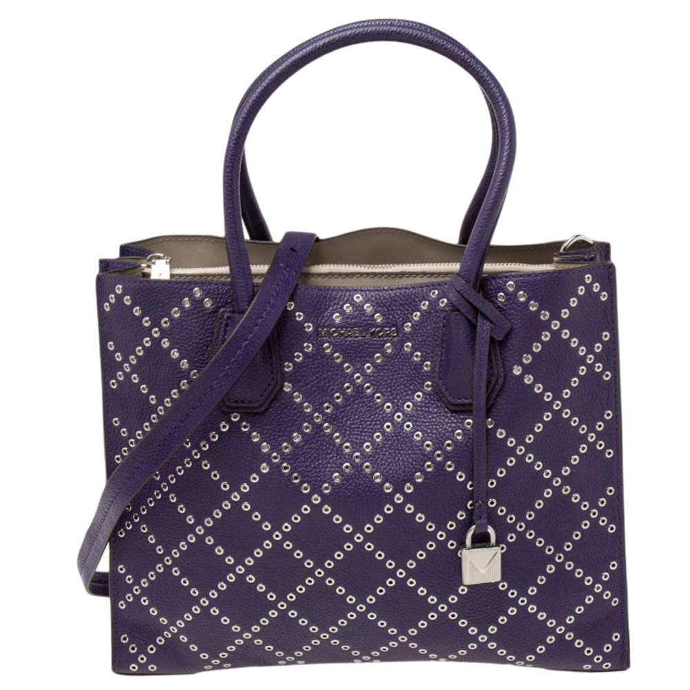 مملوكة مسبقًا حقيبة يد توتس مايكل مايكل كورس ميرسر جلد بنفسجي مرصعة كبيرة