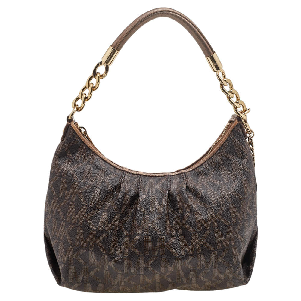 مملوكة مسبقًا MICHAEL Michael Kors Brown Signature Coated Canvas and Leather Shoulder Bag