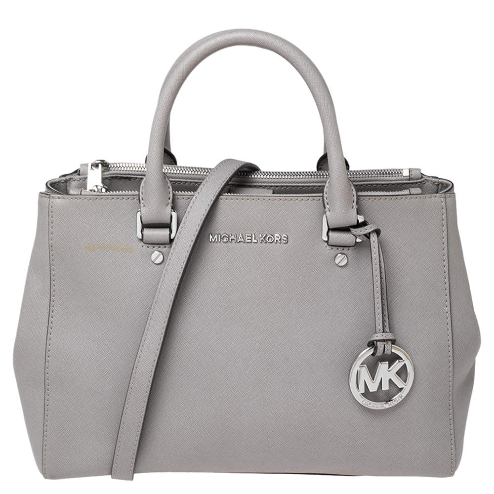 Pre Owned MICHAEL Michael Kors Grey Saffiano Leather Double Zip Tote