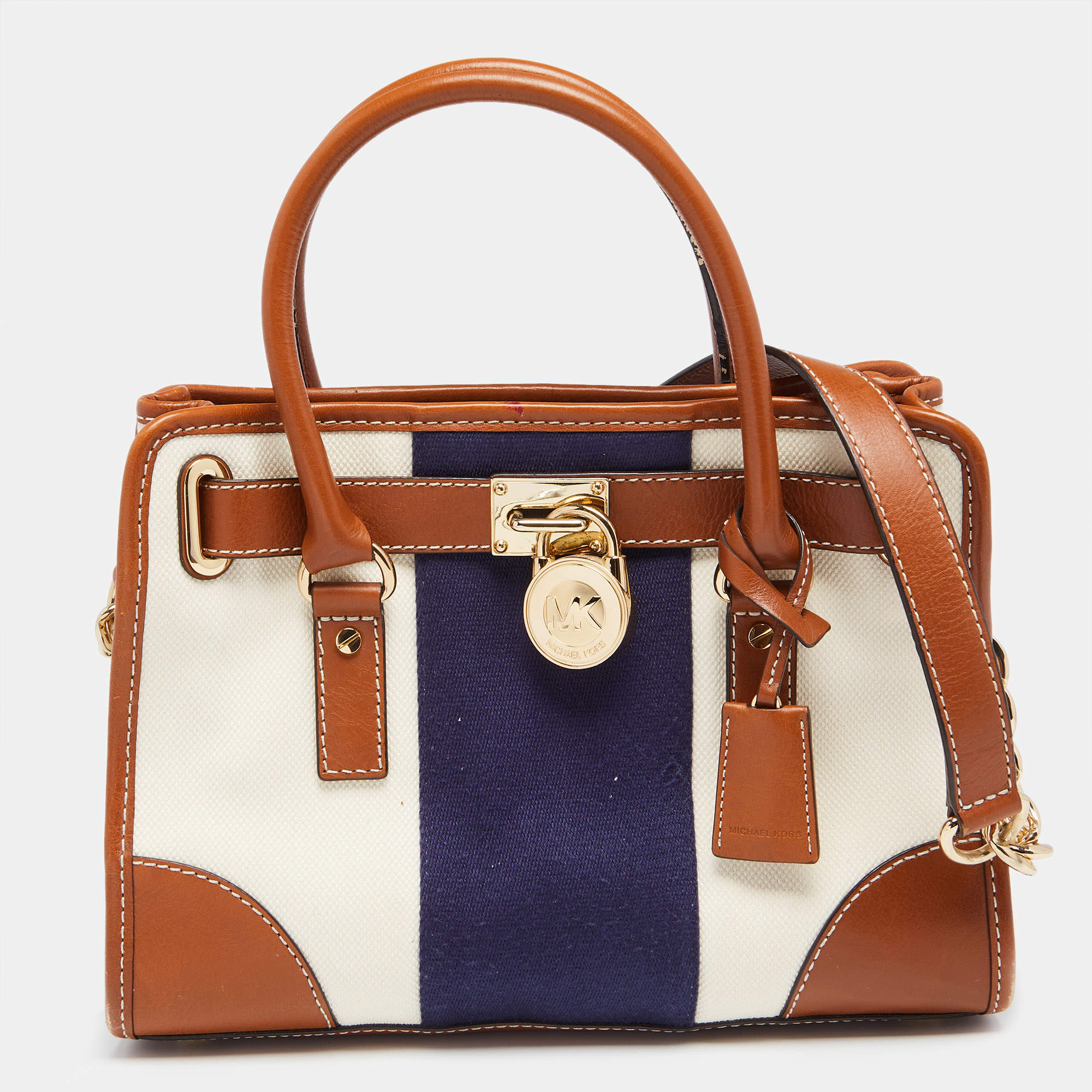 Pre Owned حقيبة يد توتس مايكل مايكل كورس هاميلتون مخطط أحادي اللون جلد وكانفاس ثلاثي اللون