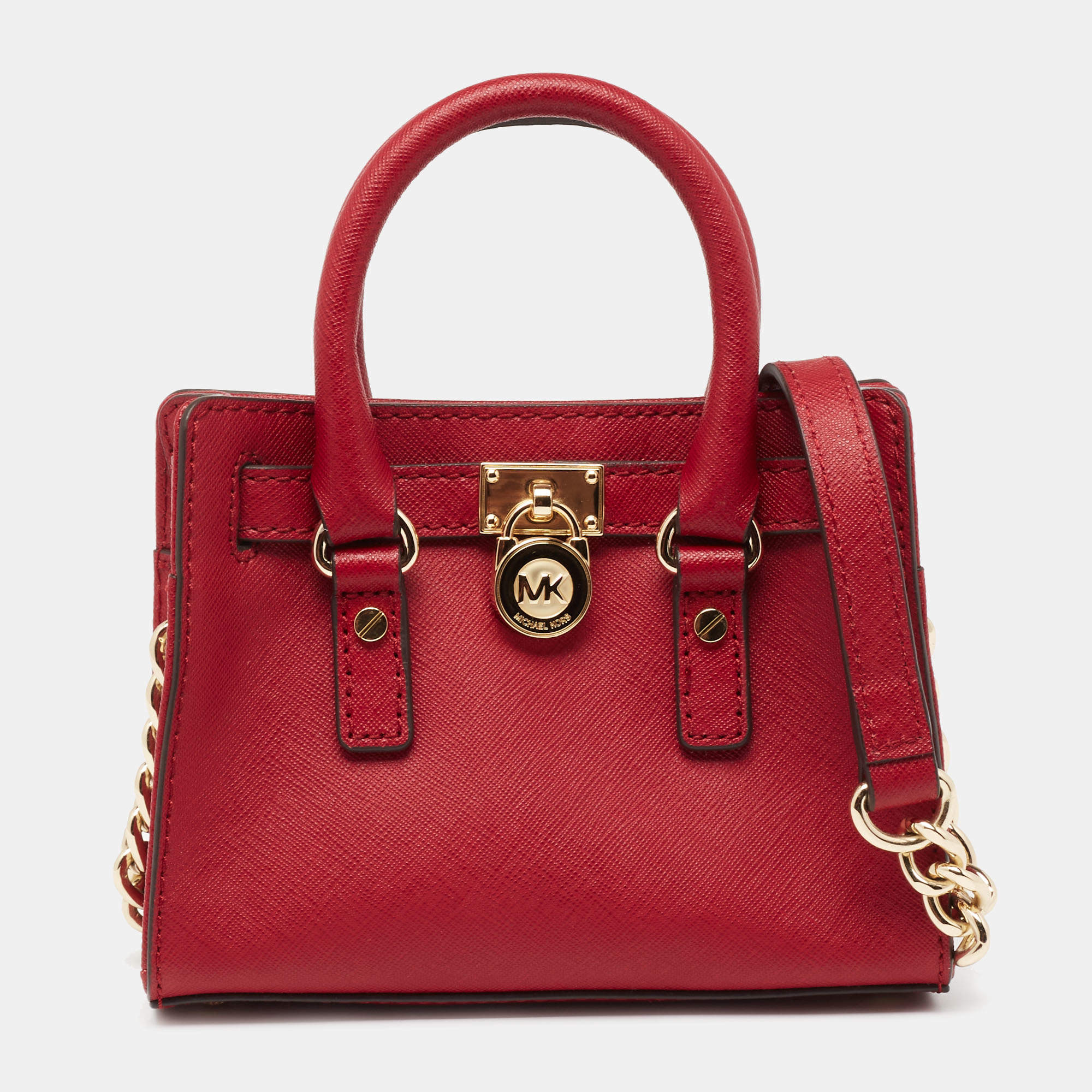 Pre Owned حقيبة كروس مايكل كورس ميني هاميلتون جلد سافيانو أحمر 