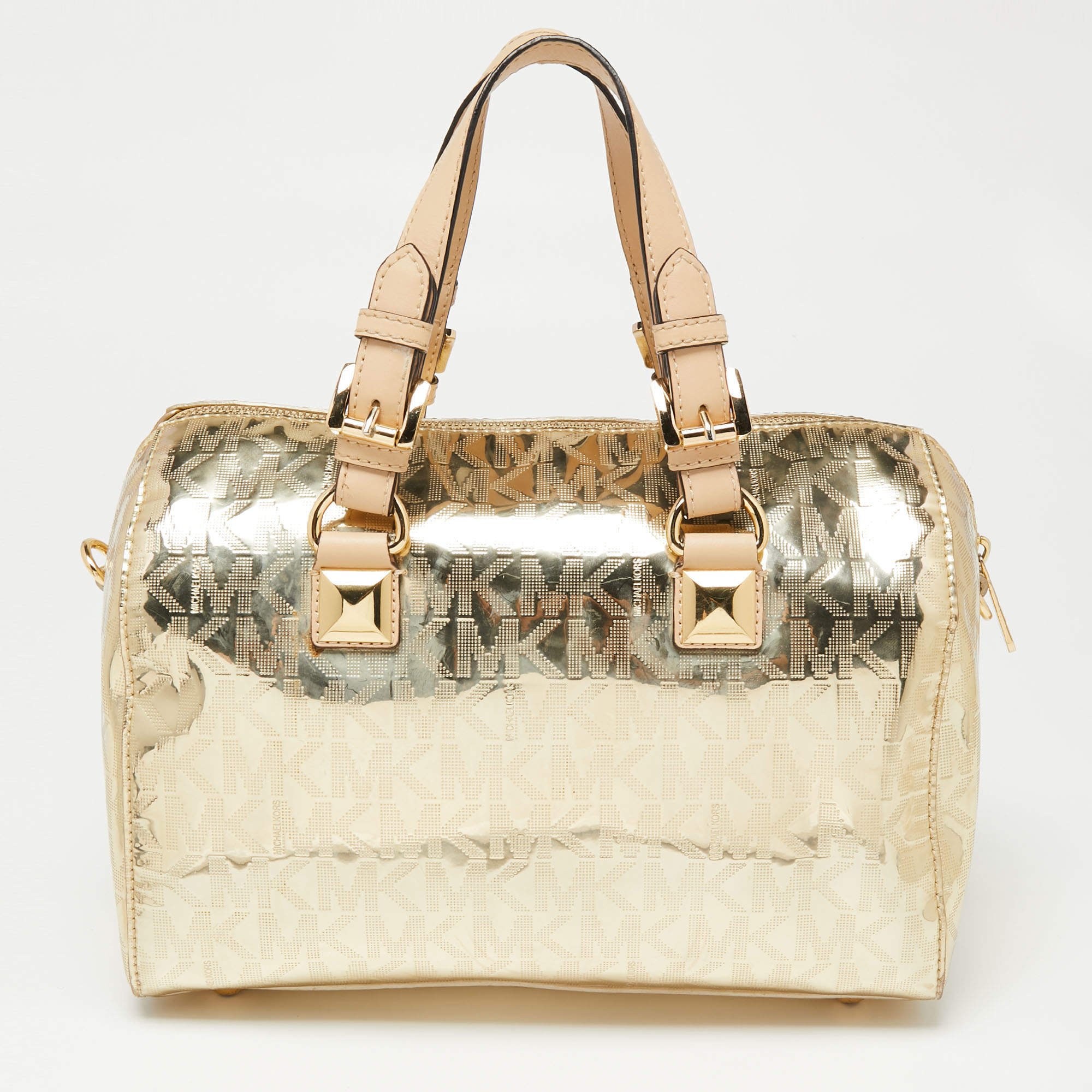 Michael Kors Grayson Nickel Mirror Metallic Logo Satchel Bag - $45