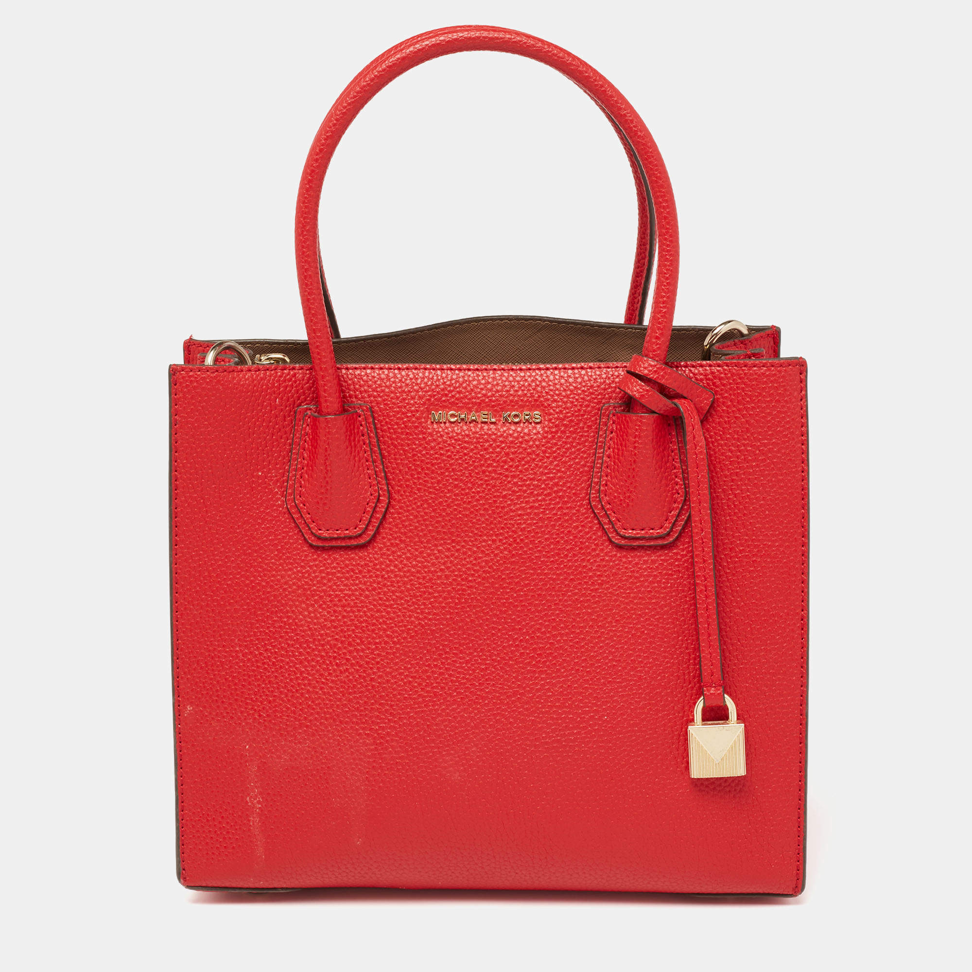 Pre Owned MICHAEL Michael Kors Red Leather Mercer Gallery Tote
