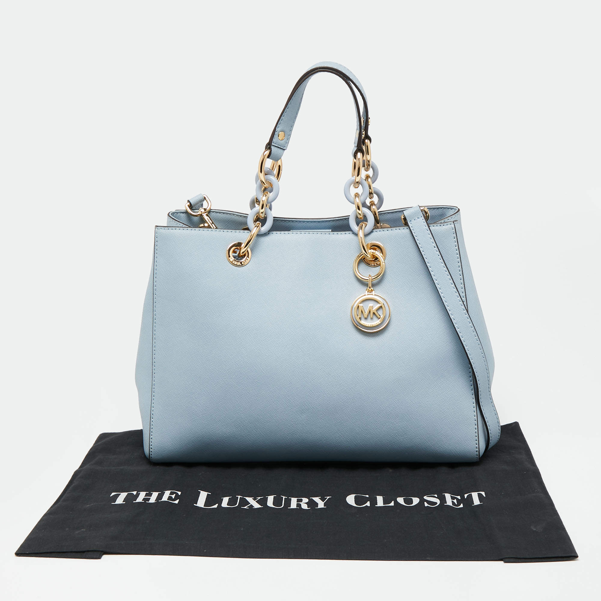 MICHAEL Michael Kors Light Blue Saffiano Leather Medium Cynthia Tote MICHAEL Michael Kors TLC