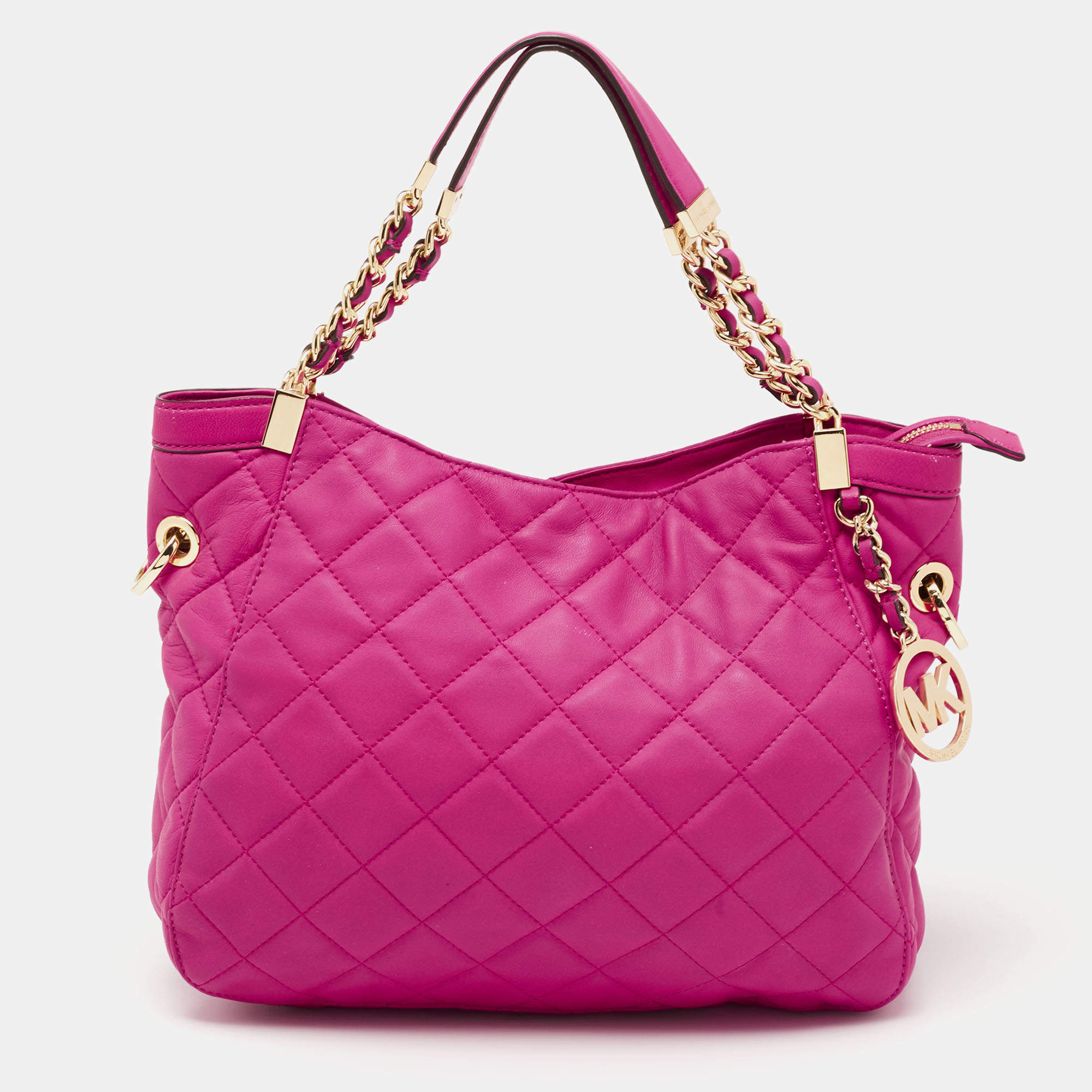 Pre Owned MICHAEL Michael Kors Neon Pink Quilted Leather Susannah Hobo