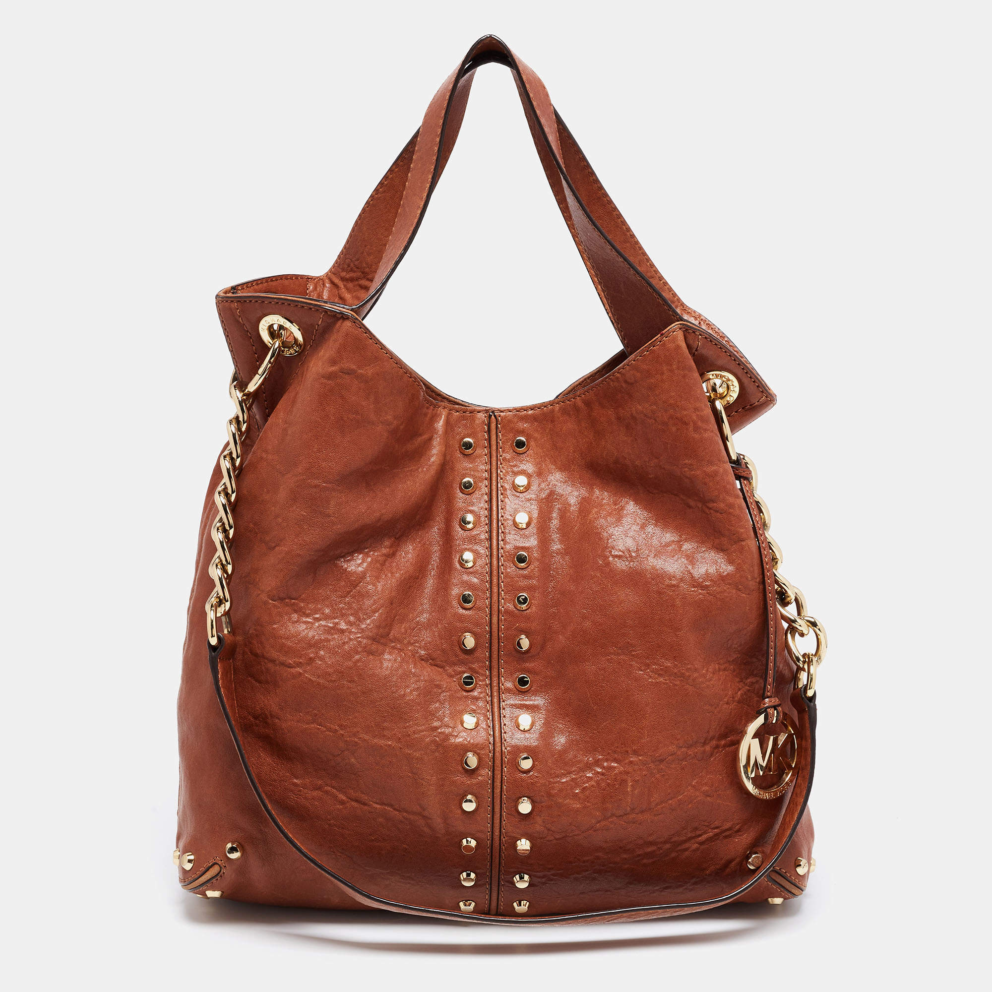 Pre Owned MICHAEL Michael Kors Brown Leather Studded Uptown Astor Hobo