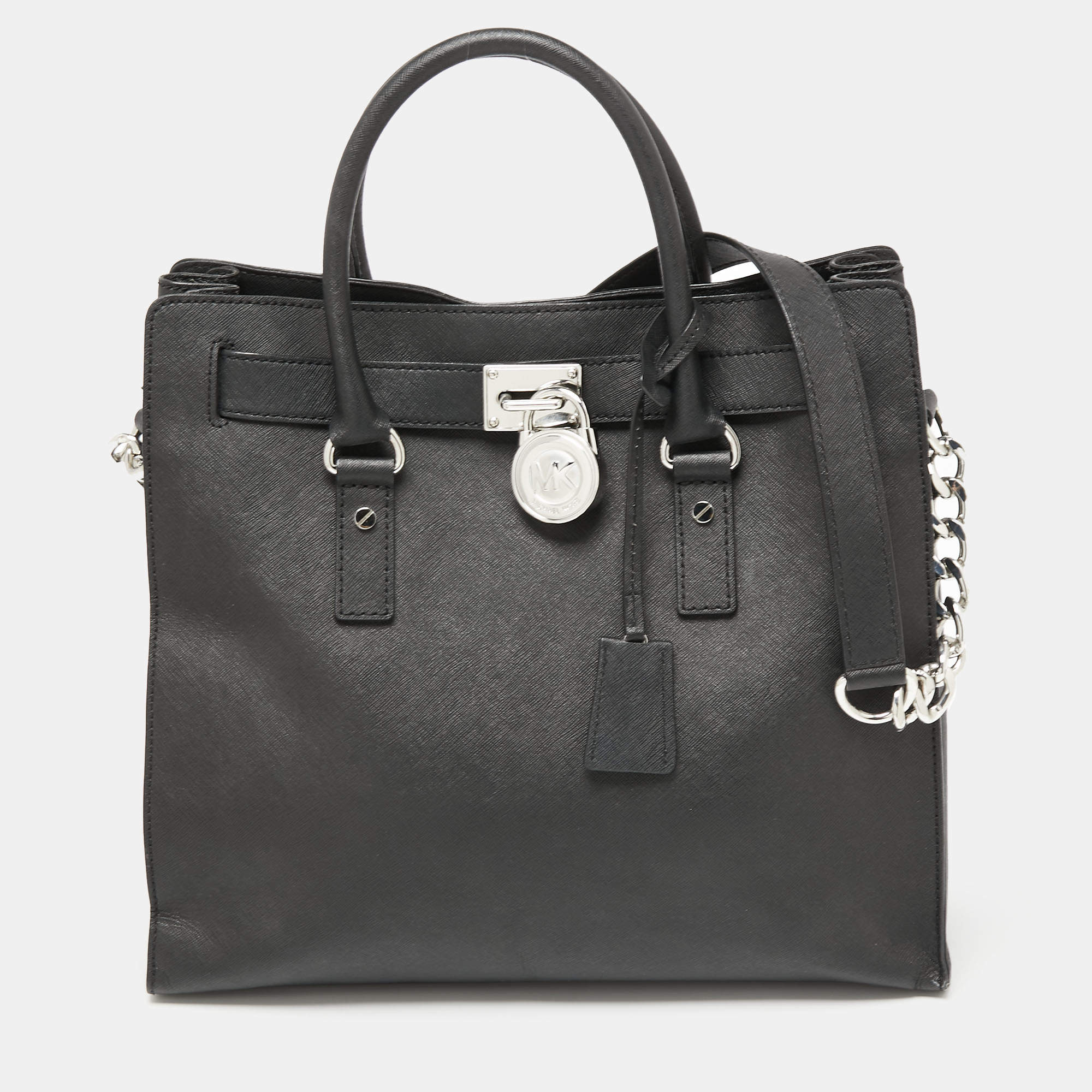 Pre Owned MICHAEL Michael Kors Black Leather Large Hamilton North South Tote