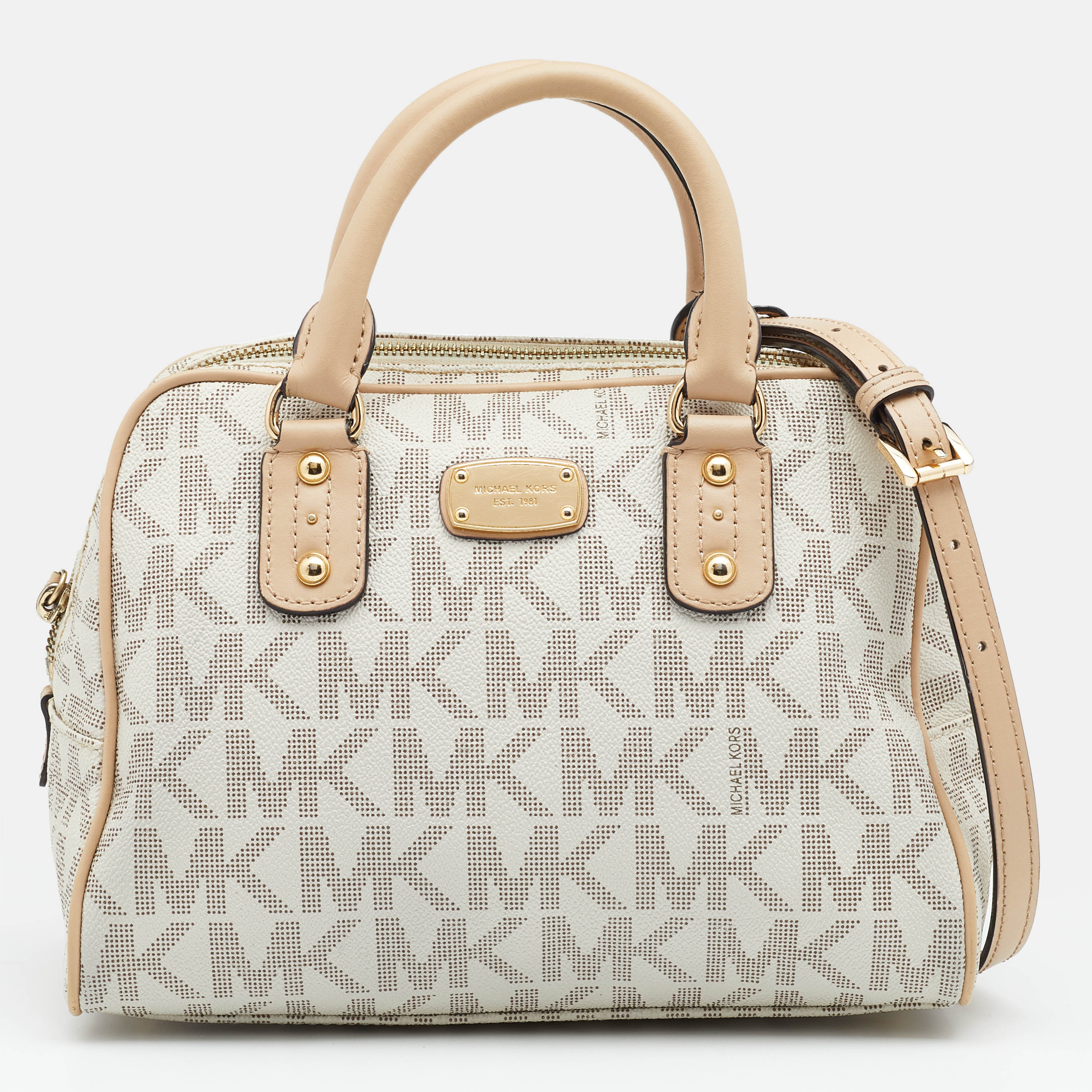 Pre Owned حقيبة ساتشل مايكل مايكل كورس كانفاس مقوى مونوغرامي أبيض