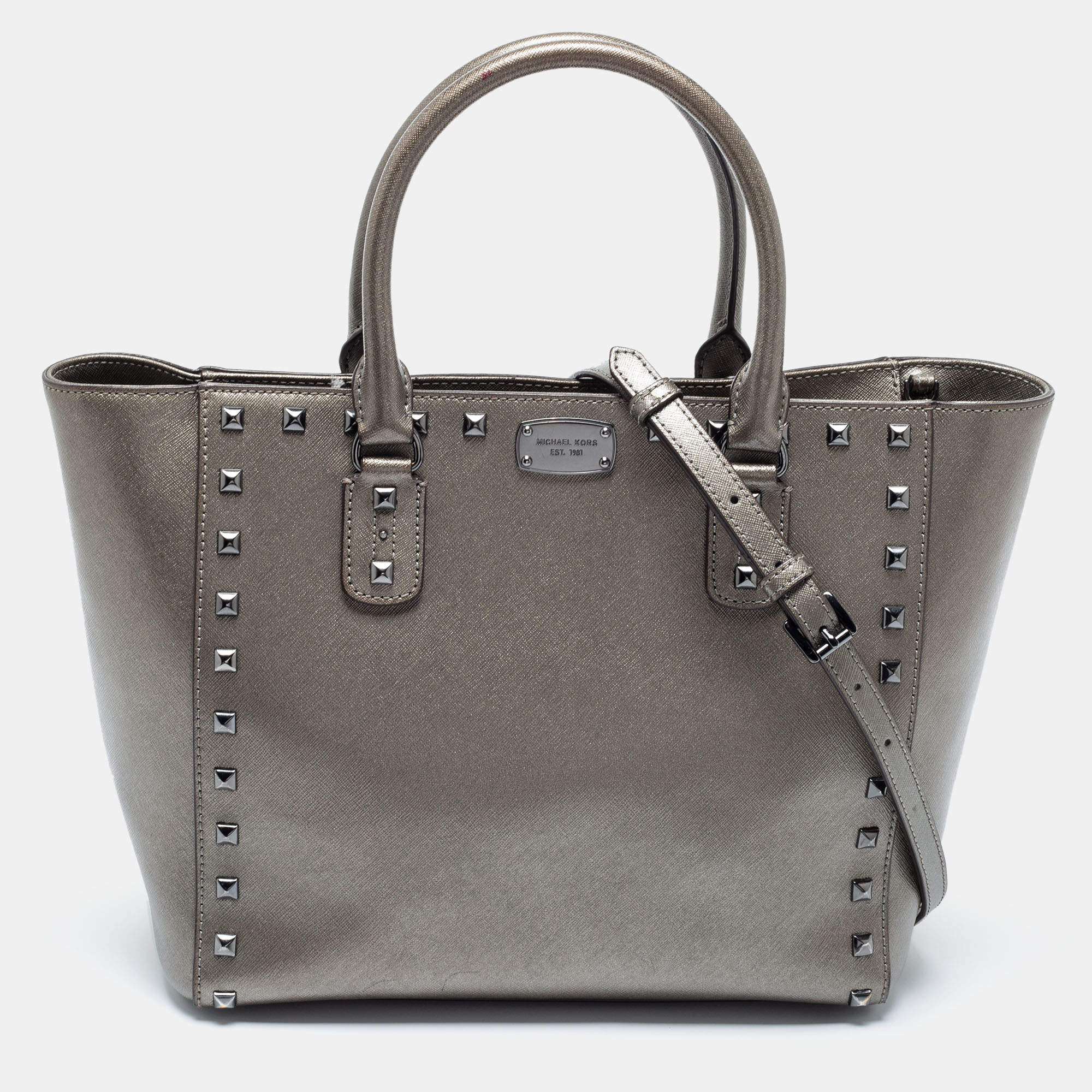 Pre Owned MICHAEL Michael Kors Gun Metal Leather Sandrine Tote