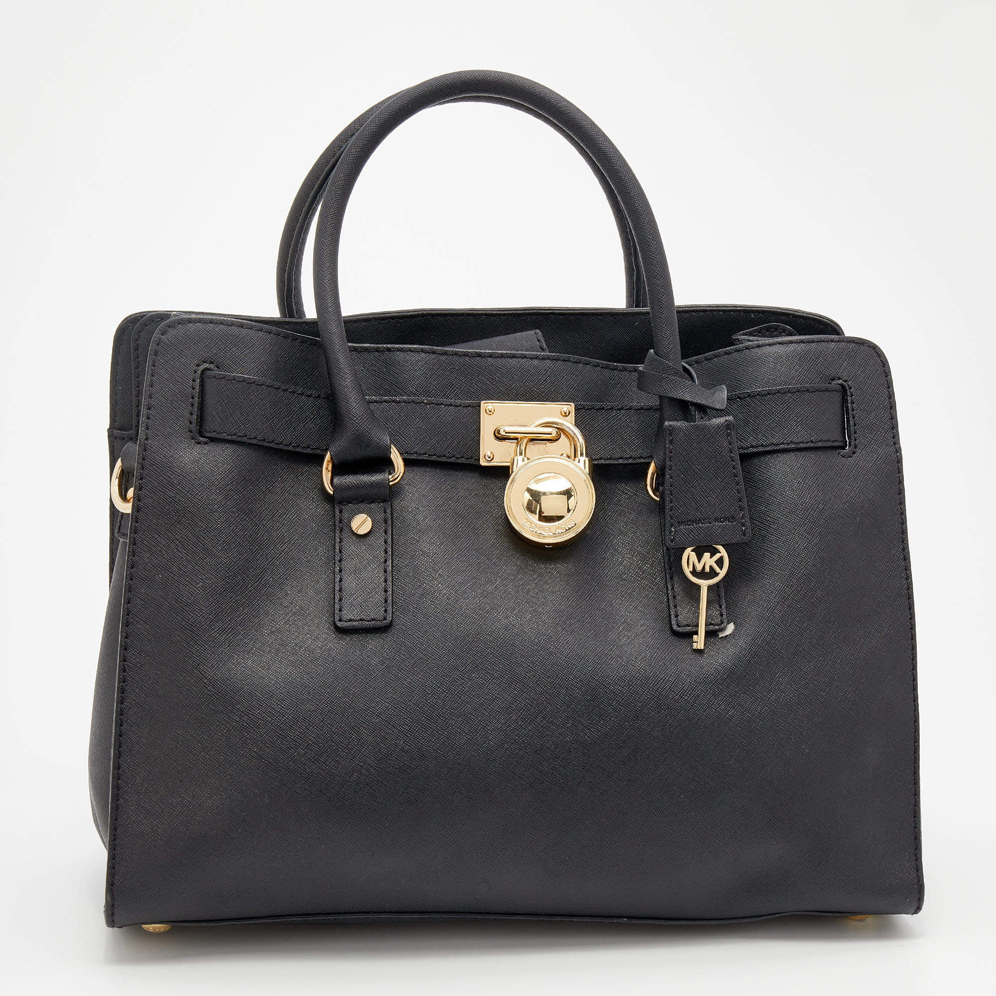 Pre Owned MICHAEL Michael Kors Black Leather Large East West Hamilton Tote