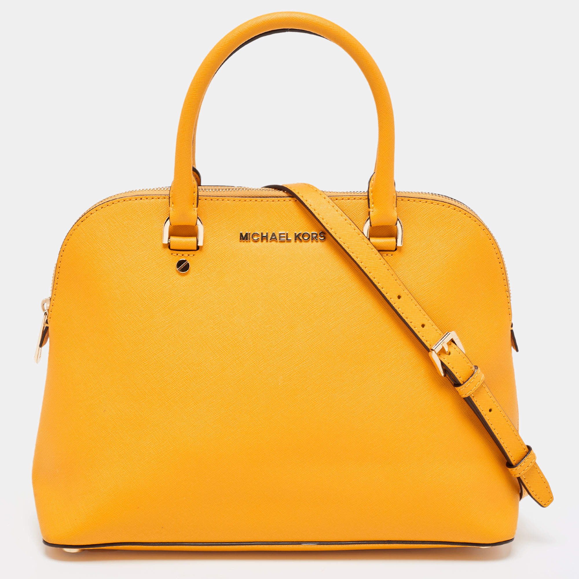 Pre Owned MICHAEL Michael Kors Mustard Yellow Leather Cindy Dome Satchel