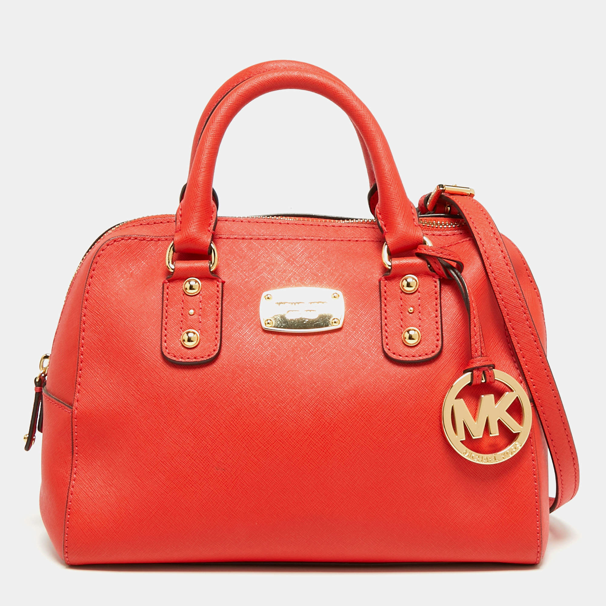 Pre Owned MICHAEL Michael Kors Red Saffiano Leather Dome Satchel