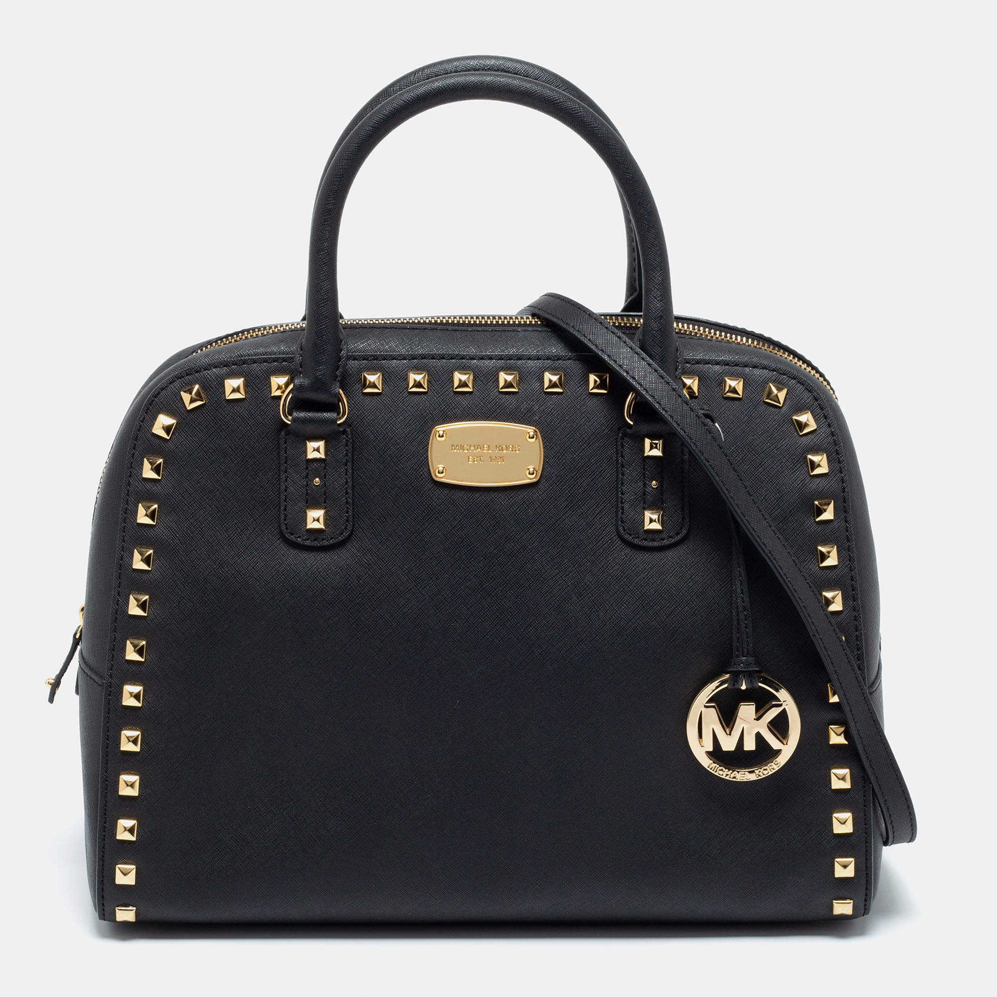 Pre Owned MICHAEL Michael Kors Black Leather Studded Sandrine Satchel