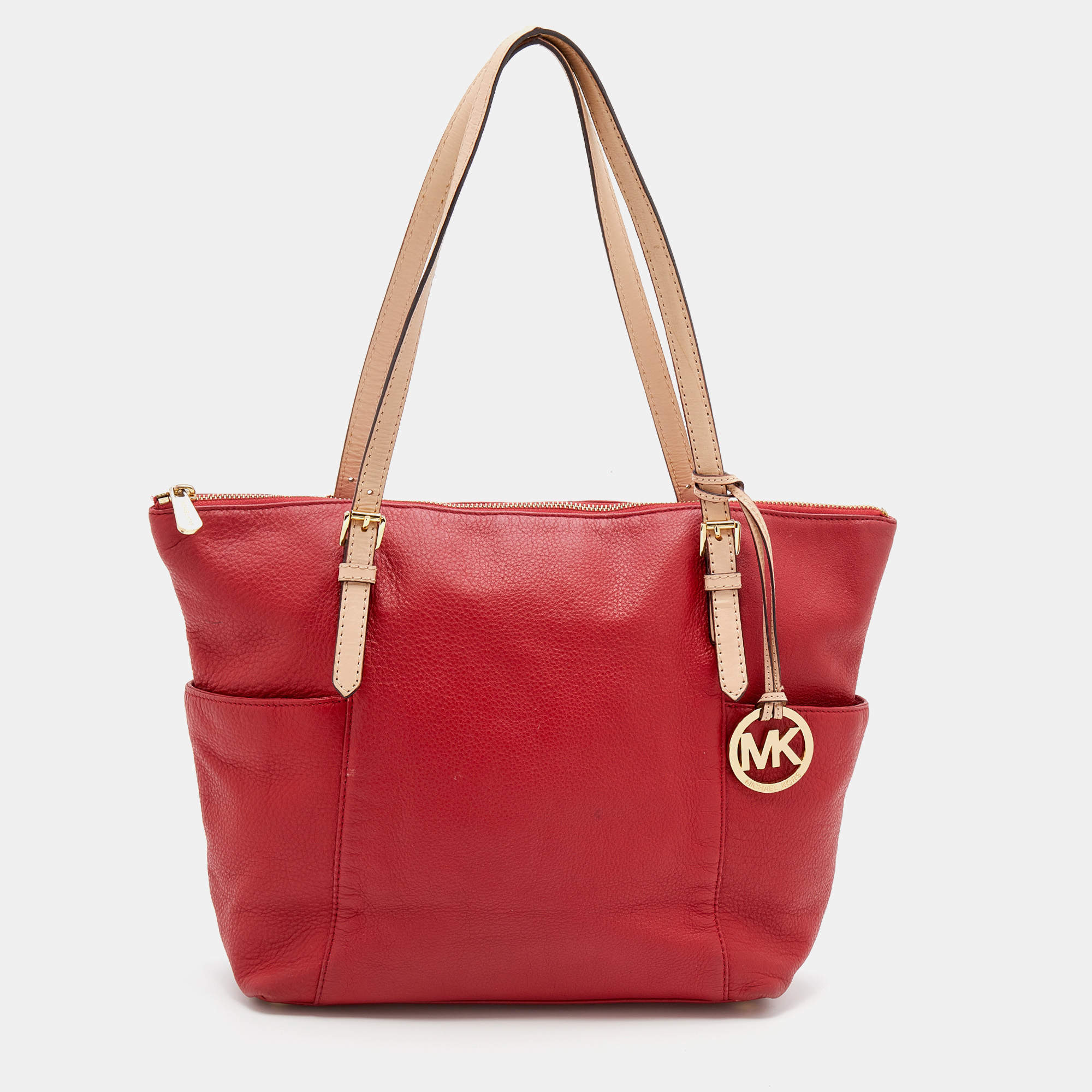 Pre Owned MICHAEL Michael Kors Red Leather Jet Set Tote