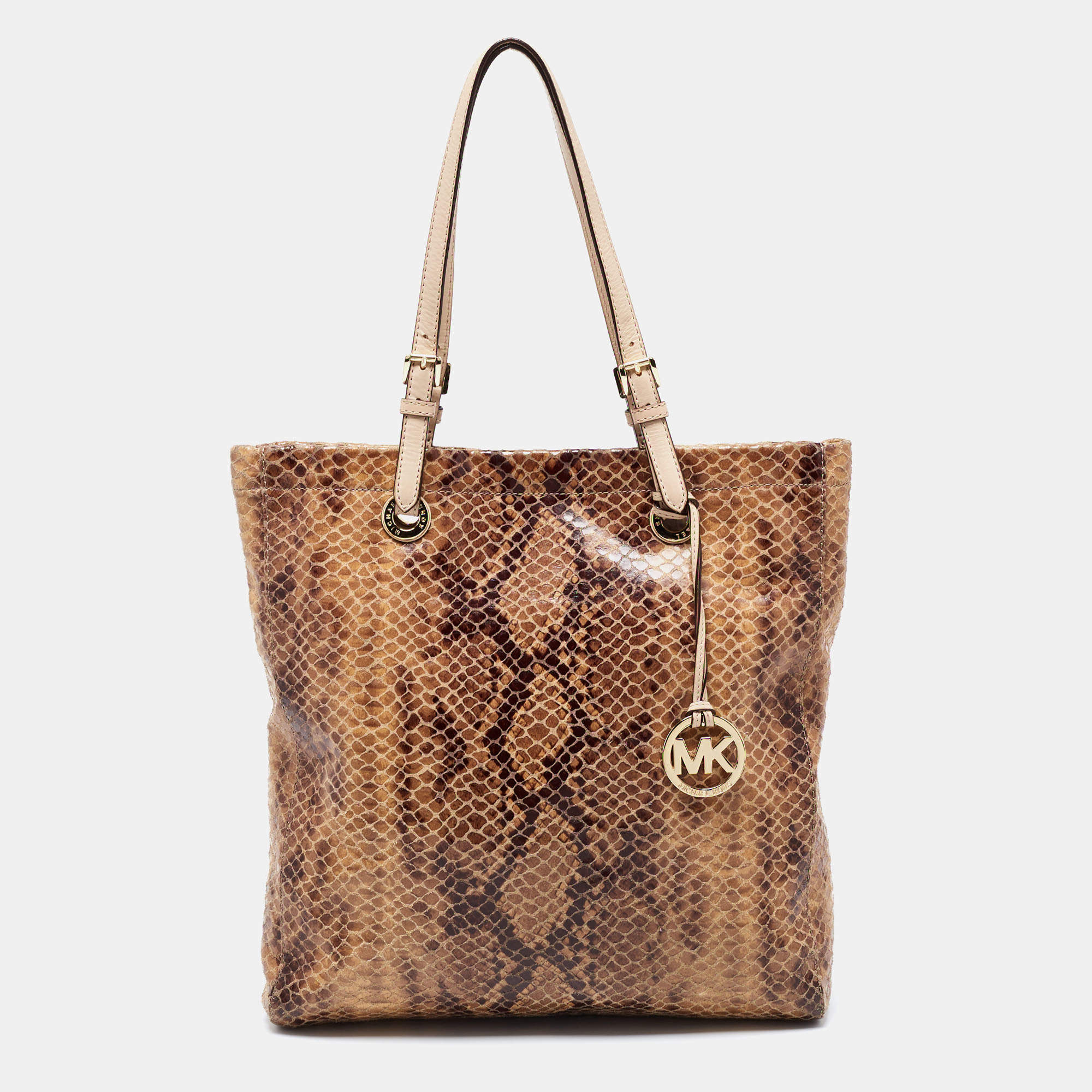 مملوكة مسبقًا حقيبة يد توتس مايكل مايكل كورس نورث ساوث سويدي نقشة الثعبان بيج/بني